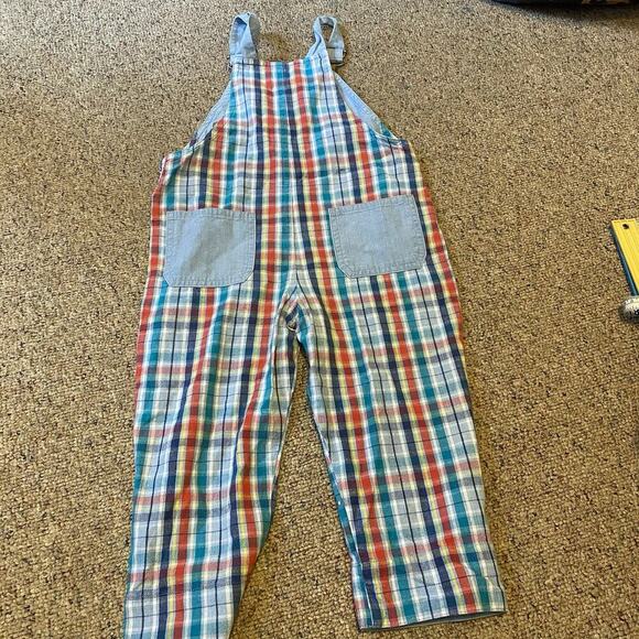 Vintage Gymboree Colorful Plaid OVERALL Unisex Toddler S/12-18 Tractor Embroider - Picture 9 of 9